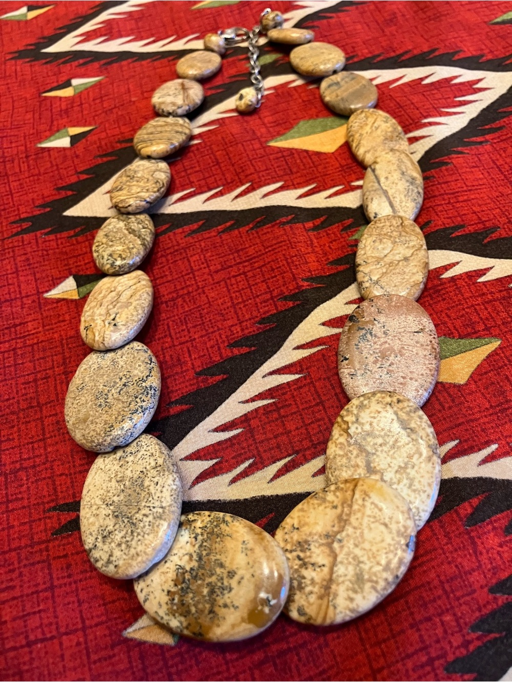 Chunky Brown and Beige Picture Jasper Stone Necklace